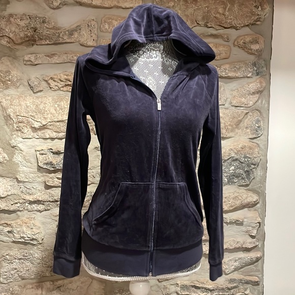 Juicy Couture Tops - Juicy Couture Velour Track Jacket with rhinestone embellished zipper pull Sz Med